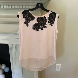 Rebecca Taylor Pink Silk Blouse w/ Black Lace